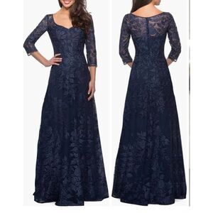 La Femme  28053 Floral Embroidered Mesh A-Line Gown 4